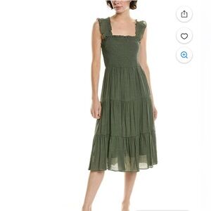 Nanette Lepore Prairie Sage Smocked Midi Dress with Flutter Sleeves Women’s 14